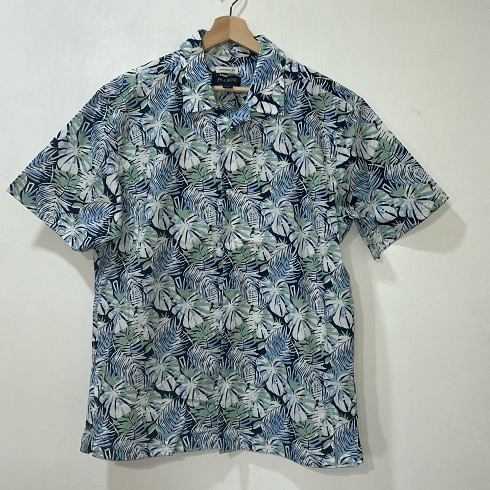 JoSA.BANK MENS TRADITIONAL FIT SHIRT BLUE FLORAL LIGHTWEIGHT Sz LG